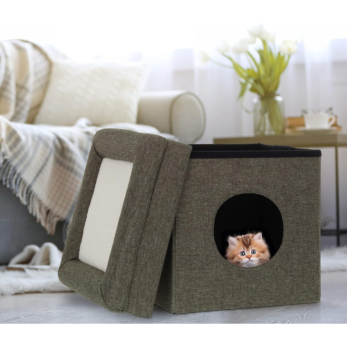 Relaxdays Cat Cave Indoor, Retreat for Cats & Small Dogs, Pet Hideaway 2 Levels, HxWxD: 44 x 38 x 38 cm, grey