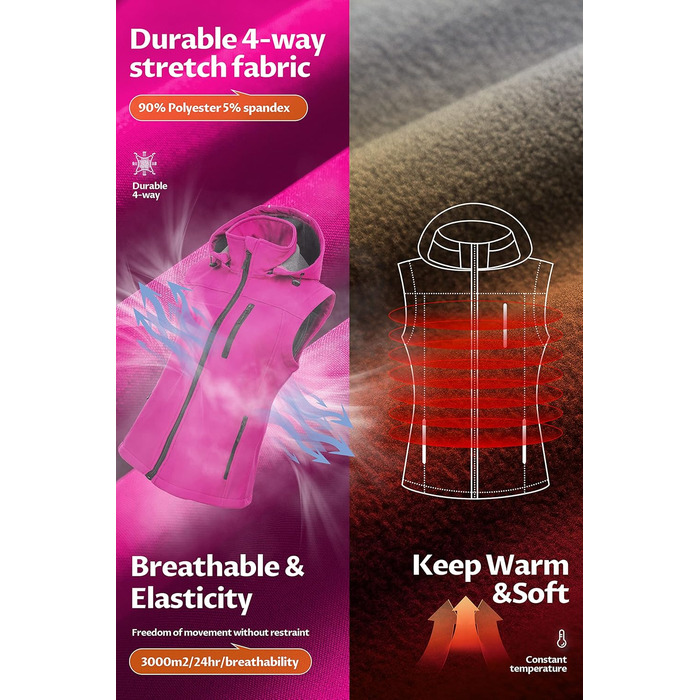 Легка софтшеллова жилетка CREATMO для жінок, вітронепроникна, з віднімною капюшоном, фіолетовий, XS