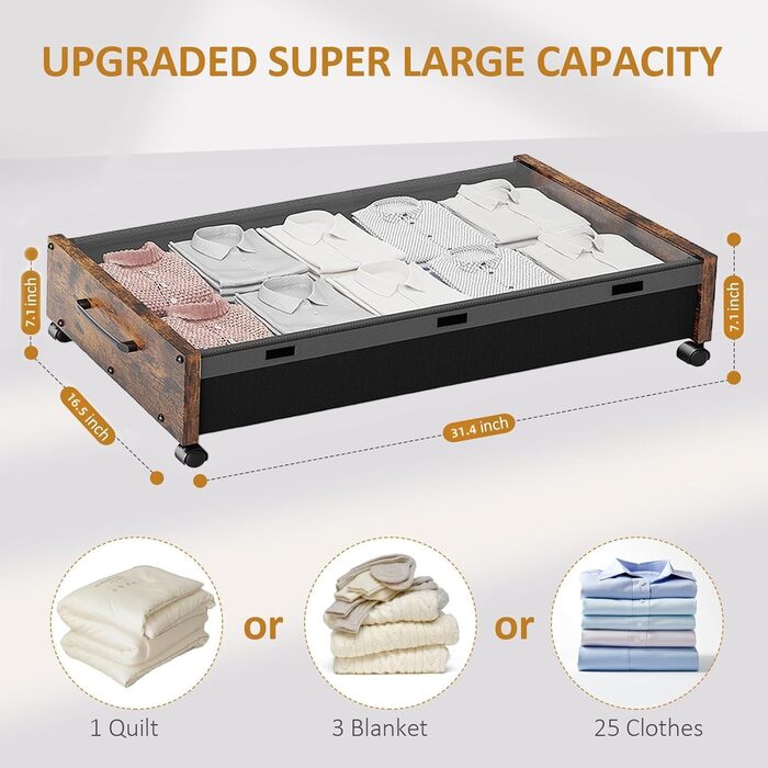 Підліжкова комода на колесах з дерева, знімний верх, великі металеві контейнери для зберігання взуття, ковдр, одягу, спальня, гуртожиток (Вінтаж-коричневий, 2 шт.)