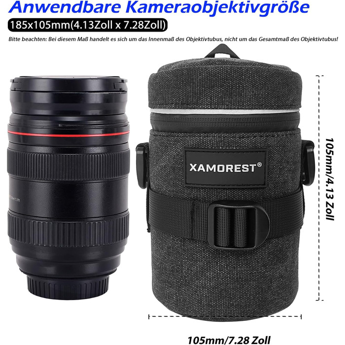 Чохол для об'єктива камери, чорний, з парусини, XL (10.5 x 18.5 см)