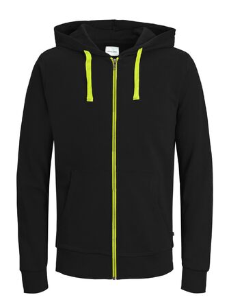 Чоловіча толстовка-худі на блискавці Jack & Jones Jjehomen Noos, Regular Fit, чорна з жовтими елементами, розмір XXL