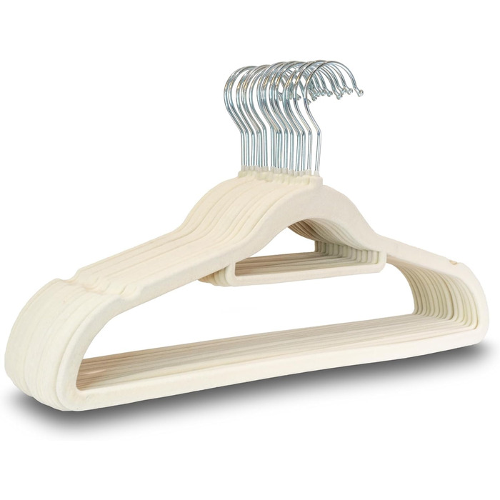 Набір вішалок для одягу UTTAM Samt - 50 шт. з бархатом, кріпленням для краваток та 360° гачком для дому (бежевий)