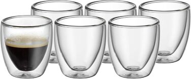 WMF Culture Double-Walled Espresso Cups Glass Set, 6-Piece, Double-Walled Glasses 80ml, Floating Effect, Thermoglass, Heat-Resistant Espresso Glass