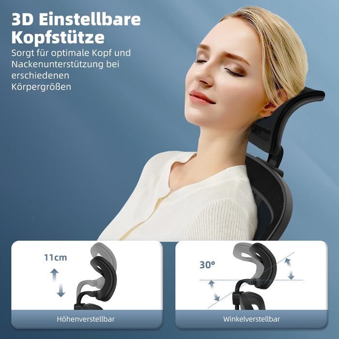 Офісний крісло з підголівником та підтримкою попереку, ергономічне, з регулюванням нахилу до 130°, з відкидними підлокітниками, поворотне, чорне, модель Ⅰ, до 150 кг