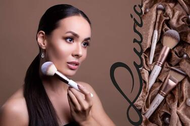 Luvia Prime Vegan Pro Makeup Brush Set - 12 Brushes, Blender Sponge, Cleaning Mat - Pearl & Coffee