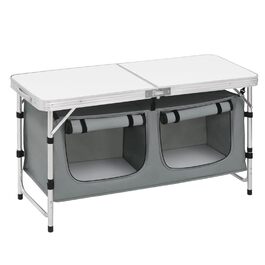 Складний алюмінієвий кемпінговий стіл WOLTU з регульованою висотою та полицями для зберігання, білий+сірий - для пікніка, пляжу, саду