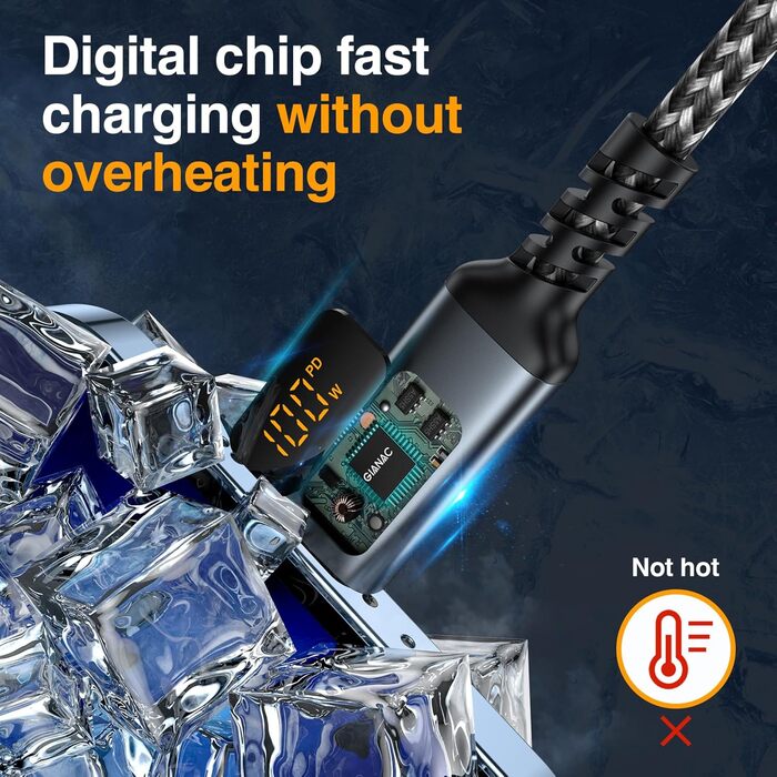 Кабель USB-C на USB-C GIANAC 3м з LED дисплеєм: швидка зарядка PD3.1 для iPhone, Samsung, iPad, MacBook