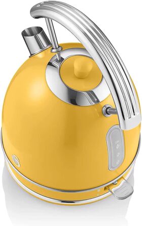 Swan Retro Electric Kettle - 1.8L, Vintage Design, Automatic Shut-Off, Cordless, BPA-Free Stainless Steel, 3000W (Yellow)