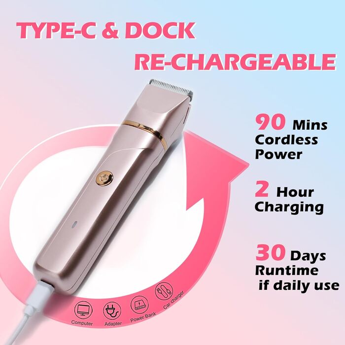 Електричний жіночий тример 2-в-1 Intimrasierer: для бікіні-зони та під пазухи, з видатними керамічними лезами, водонепроникний IPX7 (червоний)