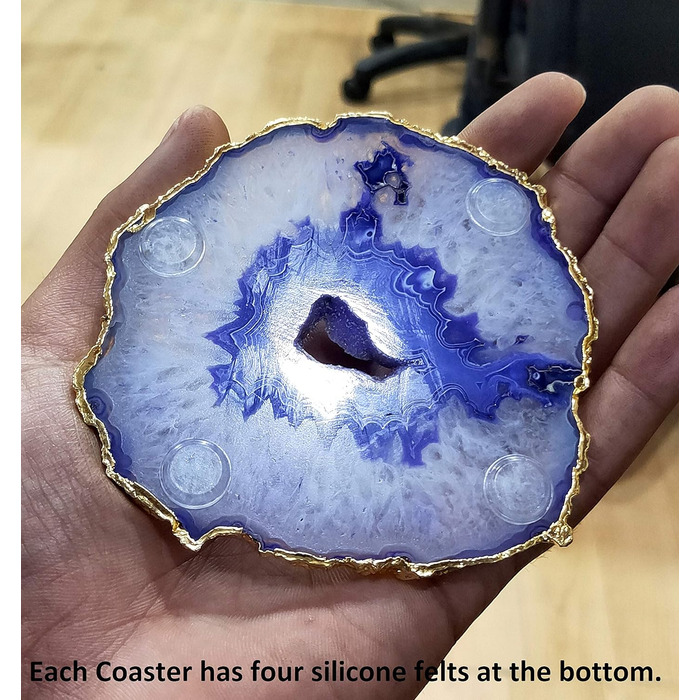 Natural agate coaster set, for bar, beer, coffee, tea, 4 pieces, perfect table accessory, tableware (Purple)