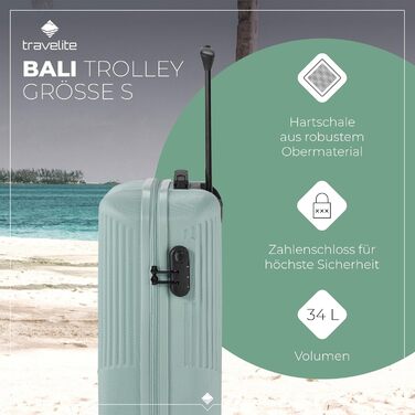 Тролей Travelite Bali 55x39x20 см, 2.5 кг, міцний корпус, 4 колеса, кодовий замок – ручна поклажа для Condor, Ryanair, easyJet, Mint