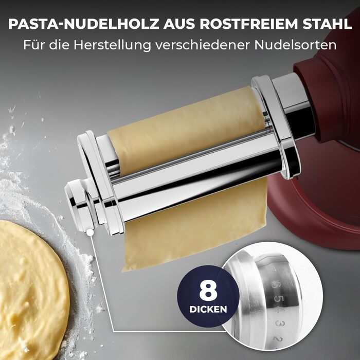 Кухонна машина з машиною для пасти – 2000W, електрична, з нержавіючою чашею 6.2L (червона)