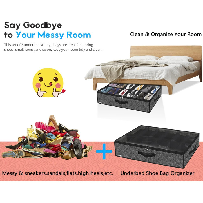 Комод-органайзер для взуття Homyfort з прозорим кришкою (2 шт.) - 14 + 4 відділення, сірий льон, XDUBS14S4 (Чорний, L)