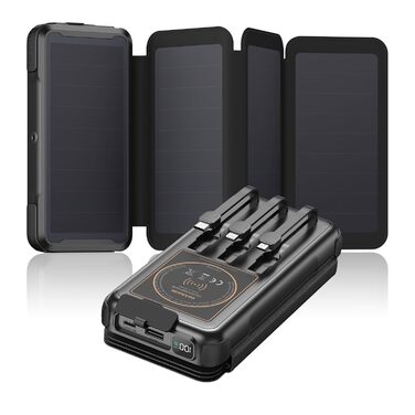 Power Bank Bilivein 25000mAh з сонячною зарядкою, 3 кабелі, 20W, LED, USB-C, для активного відпочинку
