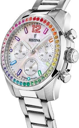 Жіночий кварцовий годинник Festina Boyfriend Chronograph F20606/2, сталь 316L, сріблястий, водонепроникність 10 ATM