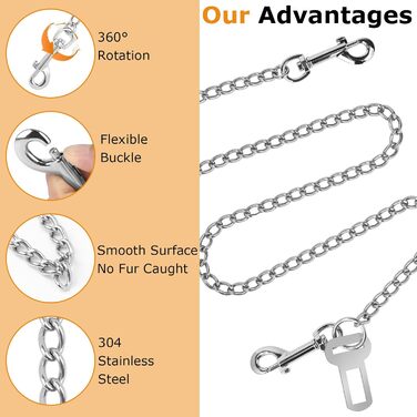 Нашийник для собак з кріпленням до авто, безпечний поводок-ремень, нержавіюча сталь 304, 105 см