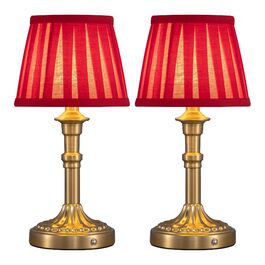 Акумуляторна настільна лампа LED з димером та червоним абажуром (2 шт) для вітальні, спальні, ванної кімнати, бронза