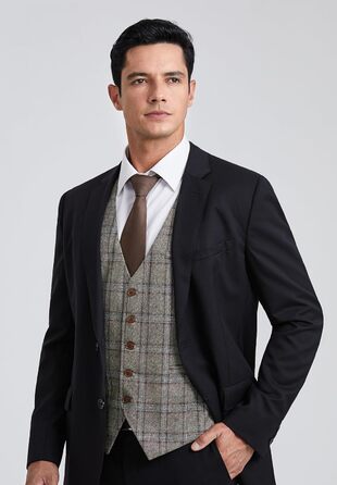 Чоловіча жилетка HISDERN в клітинку, класична, з бавовни, для весілля, в стилі 'Hahnentritt', під костюм (3XL, сірий/коричневий)