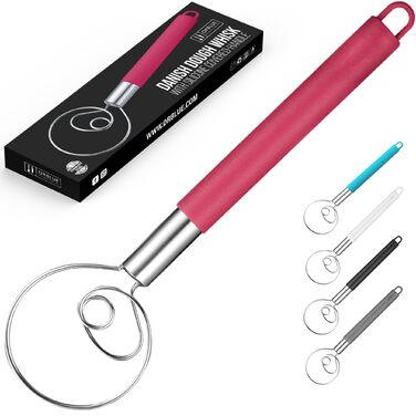 ORBLUE Тістоміс датського типу з силіконовою ручкою, вінчик для збивання з нержавіючої сталі, червоний, чорний