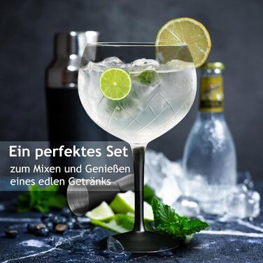 Набір Gin Tonic Glass Miamio Crystaluna (2 шт.) 650 мл: келихи для джину та коктейлів + мірний стакан та ложка