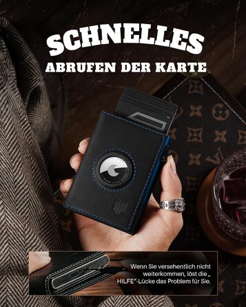 Портмоне DODENSHA® MagSnap для чоловіків з RFID захистом та відділенням для AirTag, картхолдер на 10+ карт, з монетницею, чорно-синій колір