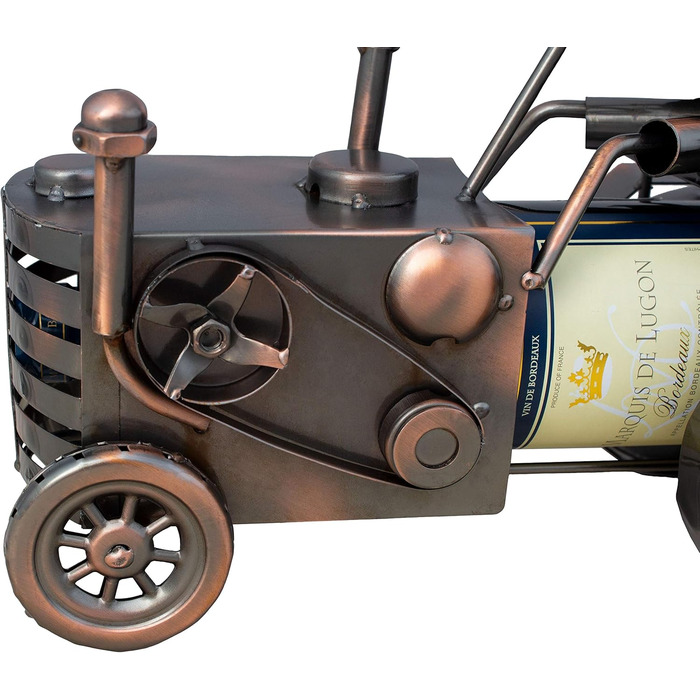 BRUBAKER Tractor Wine Bottle Holder with Tractor Driver - Decorative Object, Metal Bottle Stand with Greeting Card for Wine Gifts