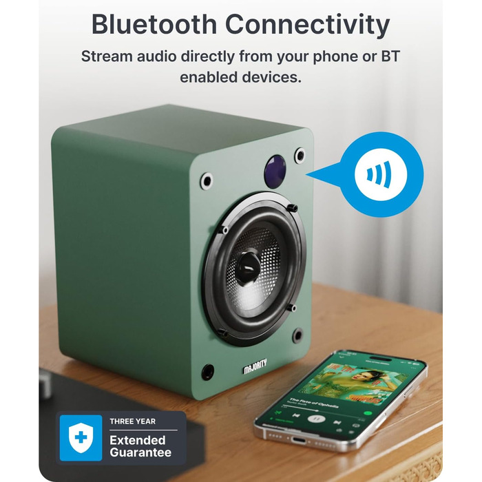 Активні колонки Majority D50X | 60W, Bluetooth 5.3, HDMI ARC, AUX | Hi-Fi стерео система для ПК та дому | Студійний монітор з вуфером з вуглецевого волокна (Зелений)