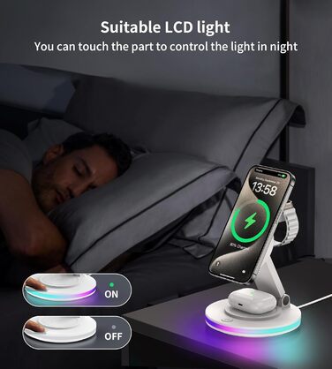 Бездротова зарядка MagSafe 3-в-1: зарядний стан для Apple Watch, iPhone 16/15/14 з нічним світлом, поворотний