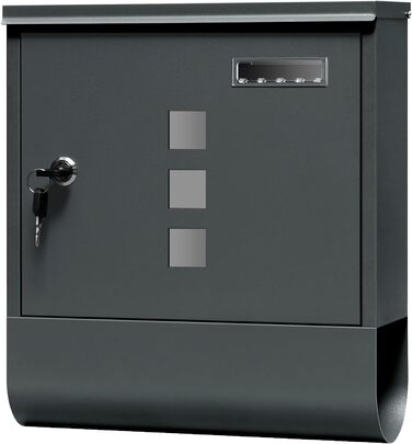 Поштовий ящик WOLTU з газетницею та вікном для імені, замиканий, 2 ключі, антрацит, 30.5x33.5x9 см
