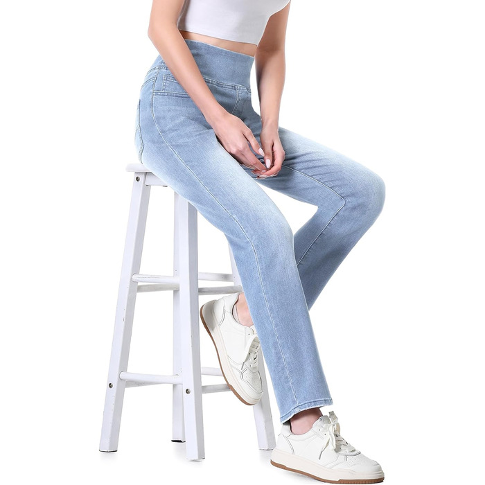 Джинси жіночі Dunke Bau-31, прямі, з високою талією, еластичний денім, 4 кишені, блакитні