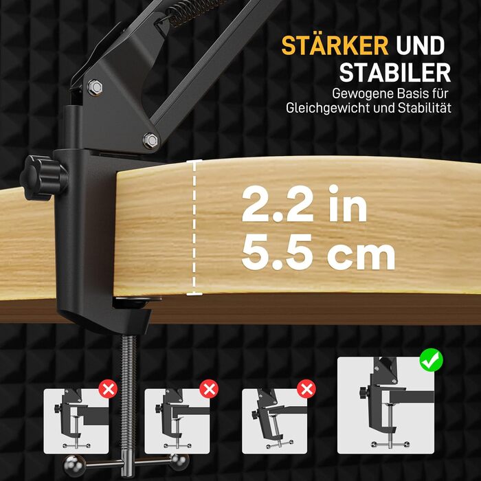 Тримач для мікрофона Maono BA20, регульований, для подкастів, геймінгу, стрімінгу та запису звуку, з кріпленням до столу та адаптером 3/8' - 5/8'