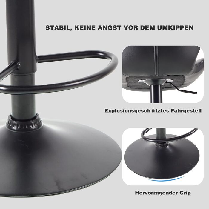 WangPangzi Adjustable Bar Stools 2-Pack with Backrest - Padded Leatherette Kitchen Bar Chairs with Footrest for Counter Height, Restaurants, Hotels & Bars (Black)