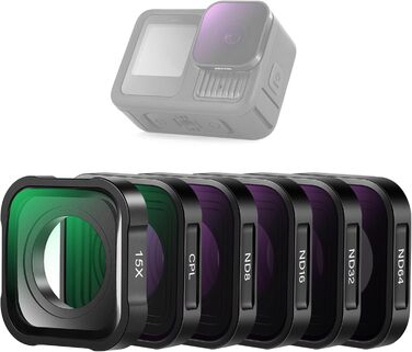 Набір фільтрів ND NEEWER (4 шт.) + лінза збільшення 15x для GoPro Hero 13/12/11/10/9, ND8/ND16/ND32/CPL, аксесуари для макрозйомки