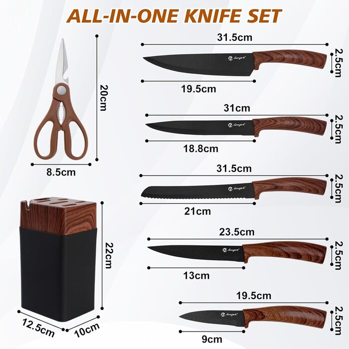 Набір ножів Kezidhp 7 предметів з бруском: високоякісні кухонні ножі з нержавіючої сталі з ергономічними ручками. Професійний набір ножів для кухні