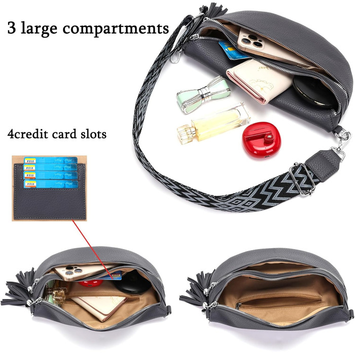 Сумка-бананка жіноча бежева через плече середнього розміру кросбоді з відділенням для карток та 2 ремінцями - ідеальна для міста!