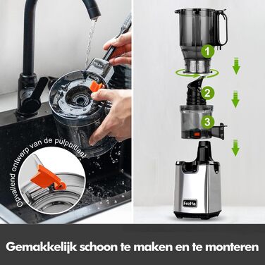 Шнекова соковижималка Fretta Slow Juicer з нержавіючої сталі для овочів та фруктів, сіра