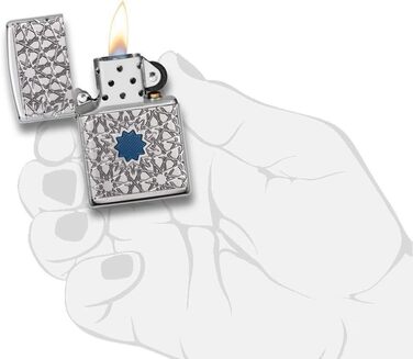 Zippo lighter with Arabic star pattern, high-gloss chrome finish, 49076, High-gloss chrome star, One Size