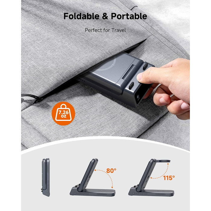 Бездротова зарядка SwanScout 703S 3-в-1 для Samsung Galaxy S25/S24/Fold 7, Watch 8/8 Classic/Ultra та Buds (Технічний сірий)