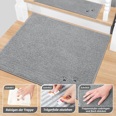BEQHAUSE Non-Slip Stair Treads - 15 Piece Set - Washable Carpet for Kids, Seniors & Pets - 22x70cm Polyester & TPE