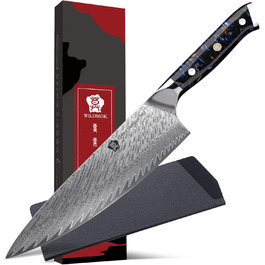 Японський ніж WILDMOK Santoku 20см з дамаської сталі, VG10, ручка з композитного матеріалу, ніж для кухні