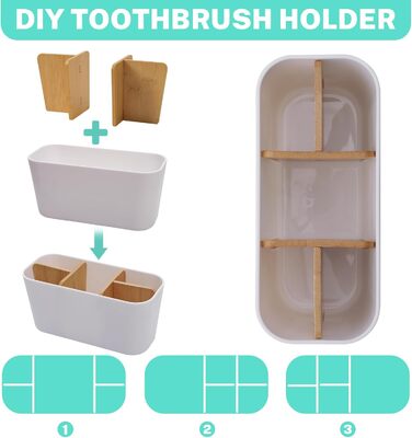 Тримач для зубних щіток з бамбуковими перегородками, органайзер для зубних щіток та пасти, для ванної кімнати, офісу, сім'ї, білий