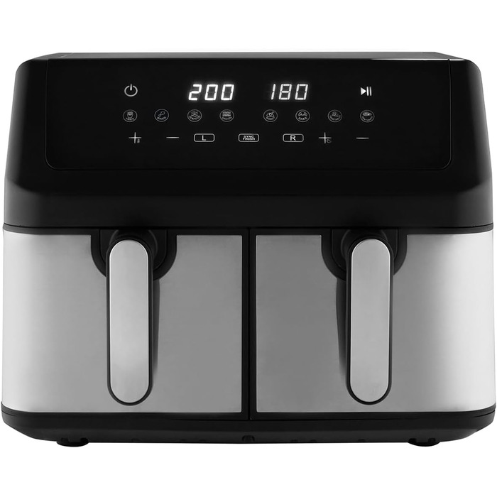 Фритюрниця ProfiCook з 2 камерами | Airfryer | 9 літрів | Фритюрниця з функцією одночасної готовності | Без олії | Антипригарне покриття | PC FR 1296 H з нержавіючої сталі