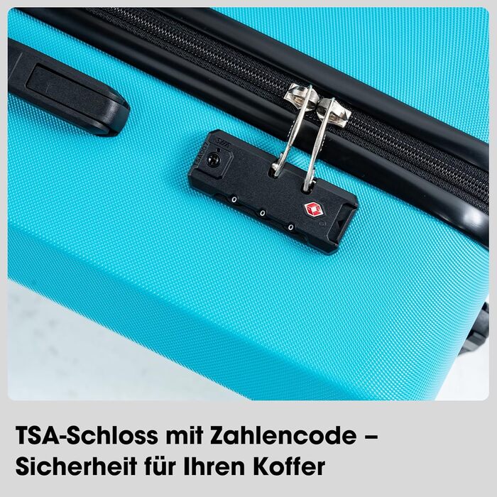 Набір валіз, багажний набір, ролери, валіза-ролер 5шт, ABS пластик, TSA замок, містить 1 велику сумку та 1 косметичку, 4 колеса, телескопічна ручка з алюмінію (рожеве золото) (світло-блакитний)