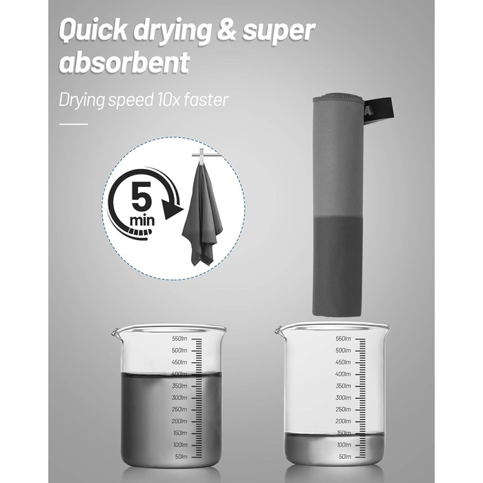 Набір рушників з мікрофібри GZXYA (3 шт.): великий (180x60 см) + 2 маленькі (80x40 см). Швидковисихаючі рушники для спорту та відпочинку. Темно-сірий колір.