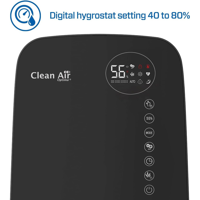 Зволожувач повітря з іонізатором та ароматерапією Clean Air Optima CA-607B Smart (Чорний) - продуктивність 480 мл/год, об'єм резервуару 5,5 л, для приміщень до 65 м²