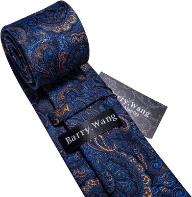 Краватка з шовковим візерунком пейслі, комплект з кишеньковим хустинкою та застібкою для краватки Barry.Wang, 3 шт., блакитно-золотий колір, для урочистих заходів та весілля