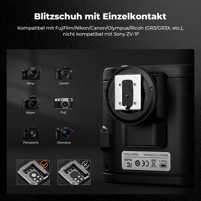 K&F CONCEPT GN12 Mini Flash - Світловий спалах для камери, 2000mAh, 8 режимів, сумісний з Nikon, Canon, Fuji, Panasonic