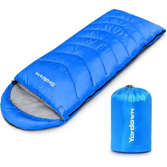 Yordawn Sleeping Bag - Outdoor Camping & Travel - Adult & Kids - 3-4 Season, Ultralight, Waterproof, Blue