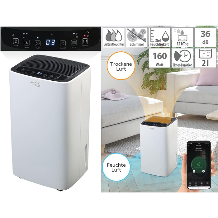 Електричний осушувач повітря Sichler з Wi-Fi, таймером та додатком, 12 л/день (Smart Home, осушувач повітря електричний)