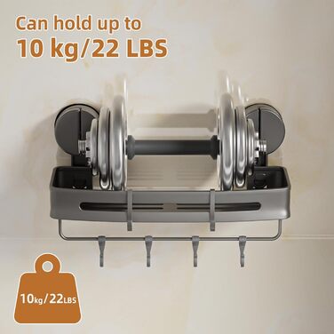 Поличка для душу на присоску без свердління, органайзер для ванної кімнати з алюмінію, сірого кольору, 20 кг, для ванної та кухні